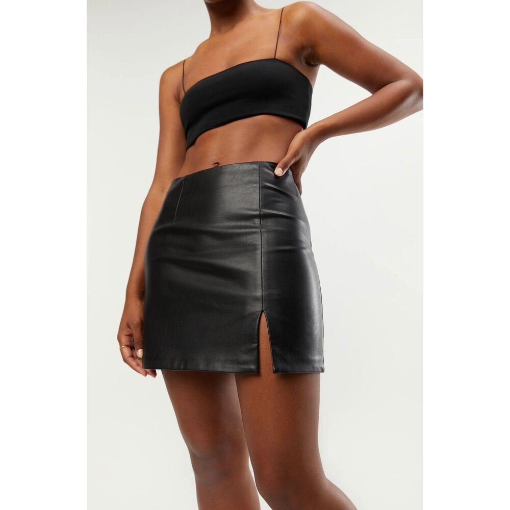 Oak and Fort Vegan Leather Mini Skirt in Black NWT